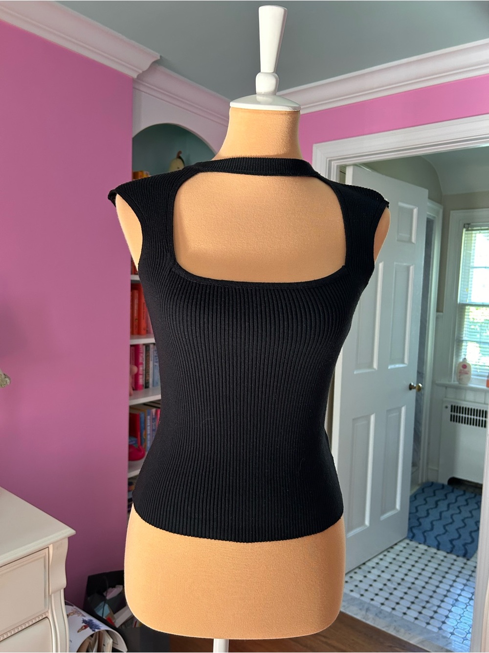 Peppermayo Black Ribbed Cutout Square-Neck Tank